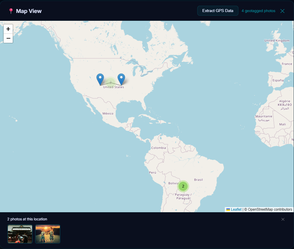 Photos with GPS data plotted on a map